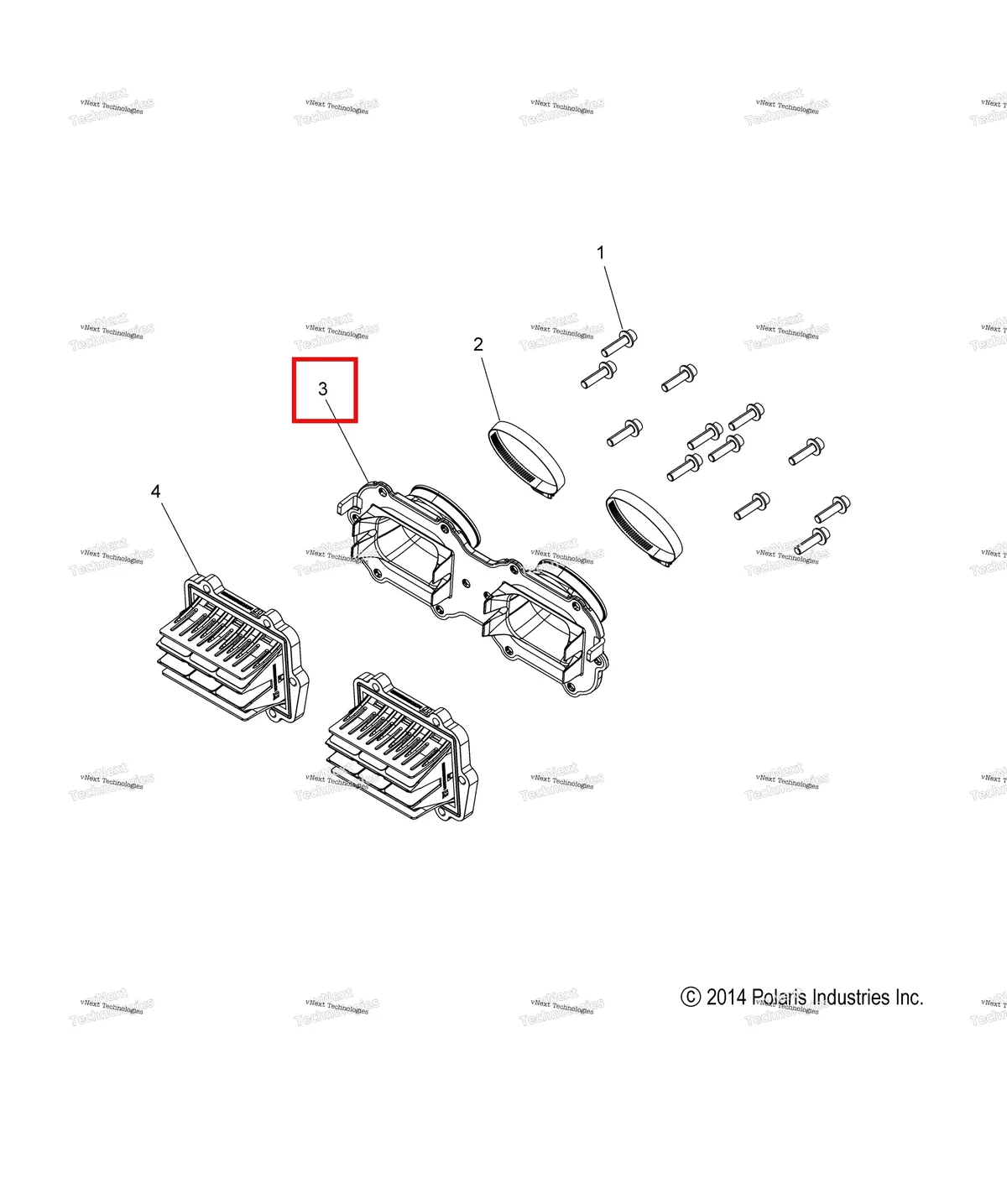 Деталь 1205058 (Дроссельный узел ADAPTOR Polaris 800 AXYS Pro RMK LE 155 (2017) (1205058)) на схеме узла Engine, Reed Valve & Throttle Body Adaptor
