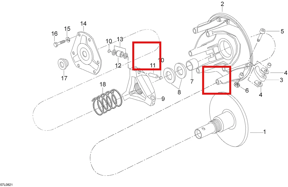 Деталь 140021 (Деталь Spider Thrust Button Assy) на схеме узла 05- Drive Pulley