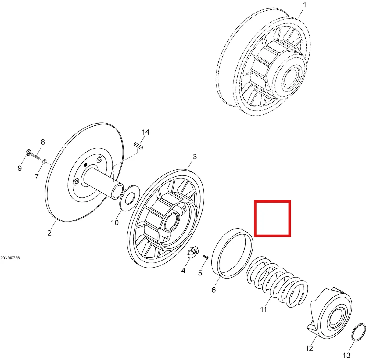 Деталь 140066 (Деталь Sliding Half Pulley. Includes 2 To 5) на схеме узла 05- Driven Pulley