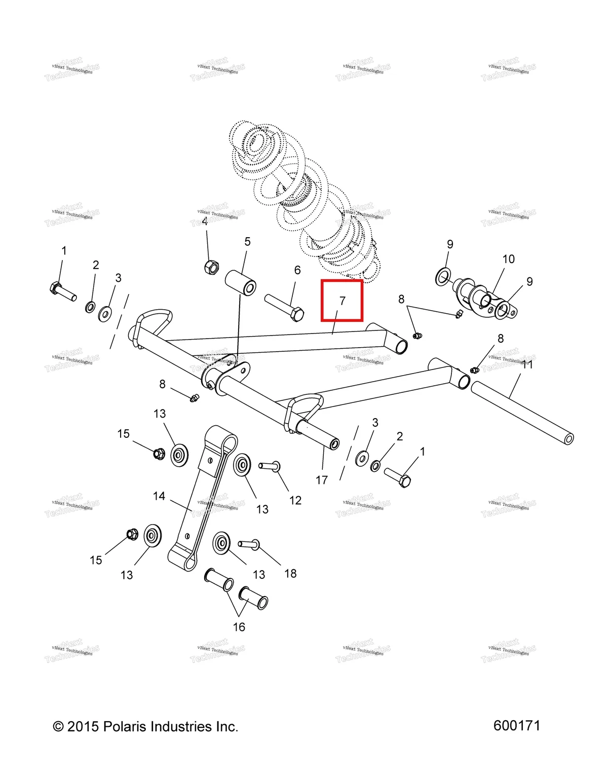 Деталь 1543496-329 (Передний TORQUE рычаг чёрный Polaris 800 AXYS Pro RMK LE 155 (2017) (1543496-329)) на схеме узла Suspension, Torque Arm, Front S16egk8/Egm8/Egp8 All Options