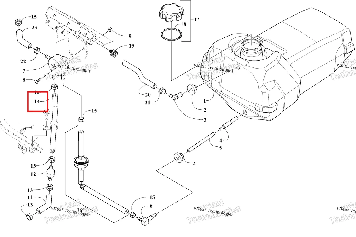 Деталь 1610-050 на схеме узла 2026 Ski-Doo MXZ 200 Gas Tank And Fuel Pump