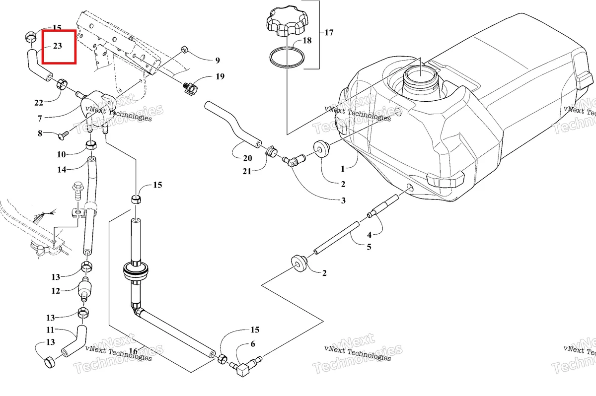 Деталь 1610-057 на схеме узла 2026 Ski-Doo MXZ 200 Gas Tank And Fuel Pump