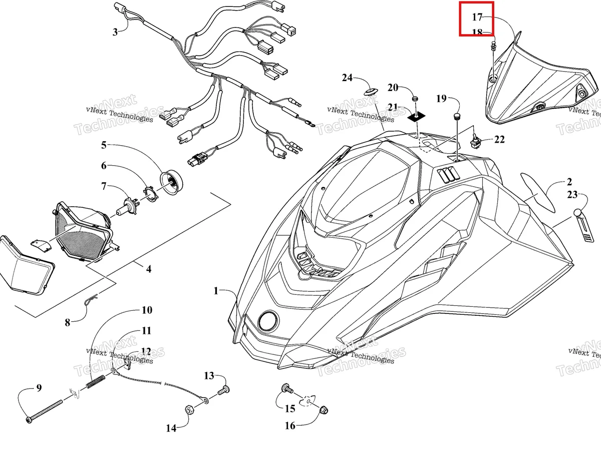 Деталь 1616-352 на схеме узла 2026 Ski-Doo MXZ 120 Hood, Headlight And Windshield