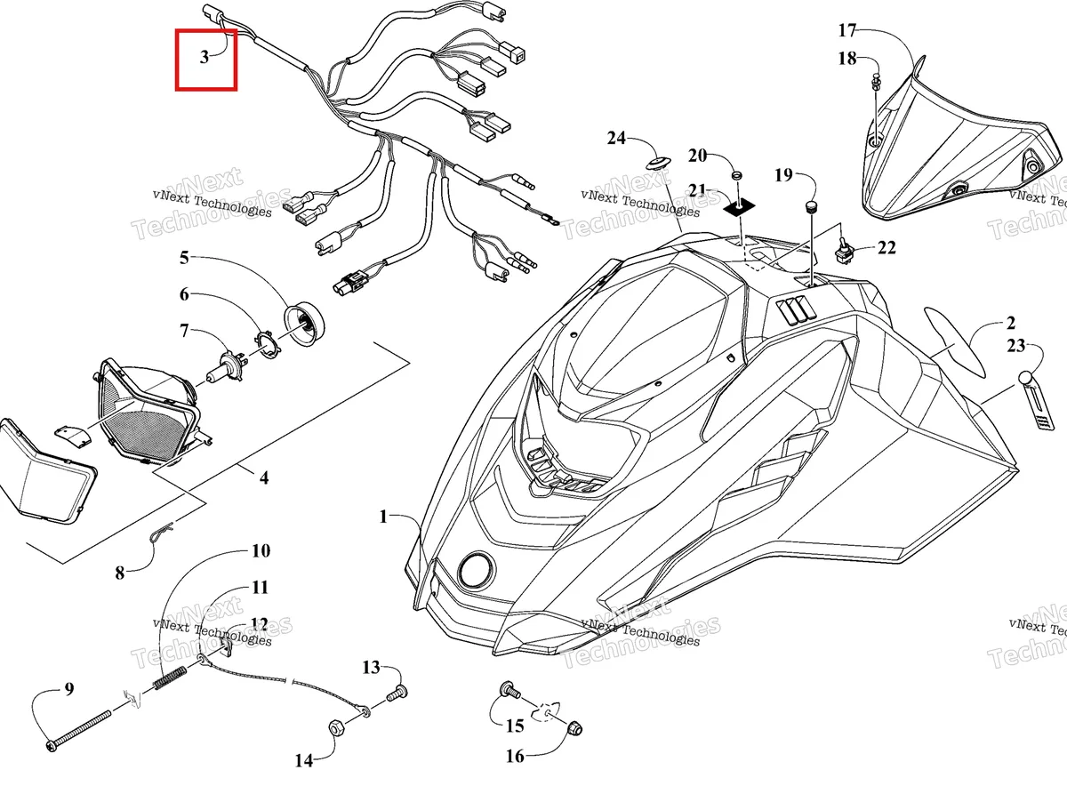 Деталь 1686-794 на схеме узла 2026 Ski-Doo MXZ 120 Hood, Headlight And Windshield