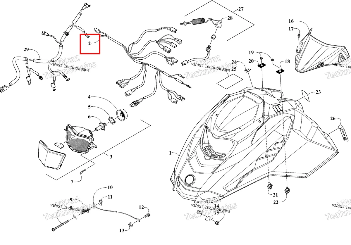 Деталь 1686-863 на схеме узла 2026 Ski-Doo MXZ 200 Hood, Headlight And Windshield