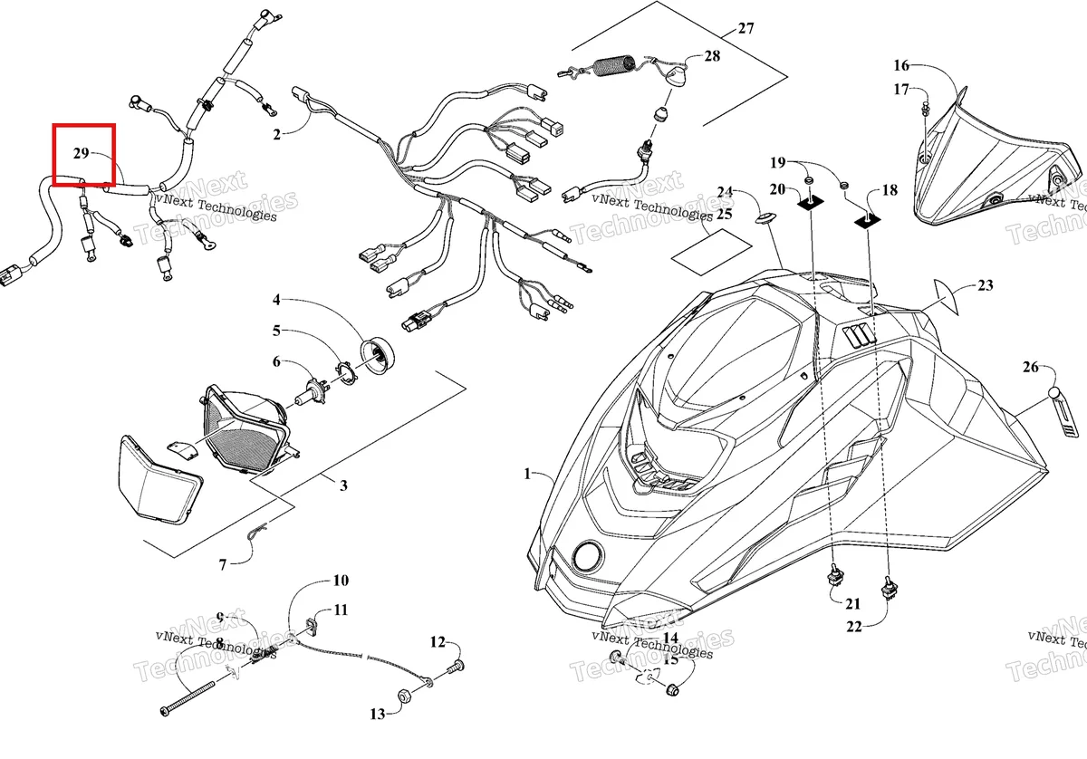Деталь 1686-864 на схеме узла 2026 Ski-Doo MXZ 200 Hood, Headlight And Windshield
