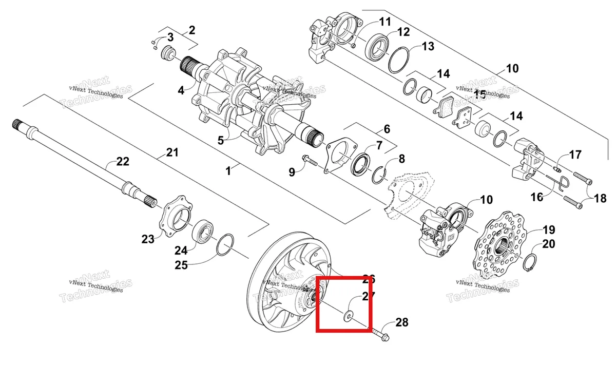 Деталь 1702-439 на схеме узла Drive Train Shafts And Brake Assemblies