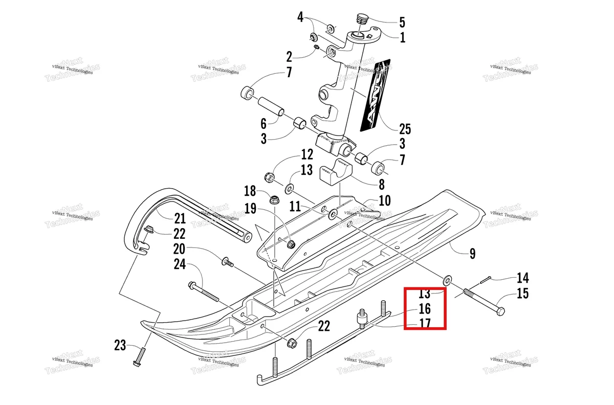 Деталь 1703-003 на схеме узла Ski And Spindle Assembly