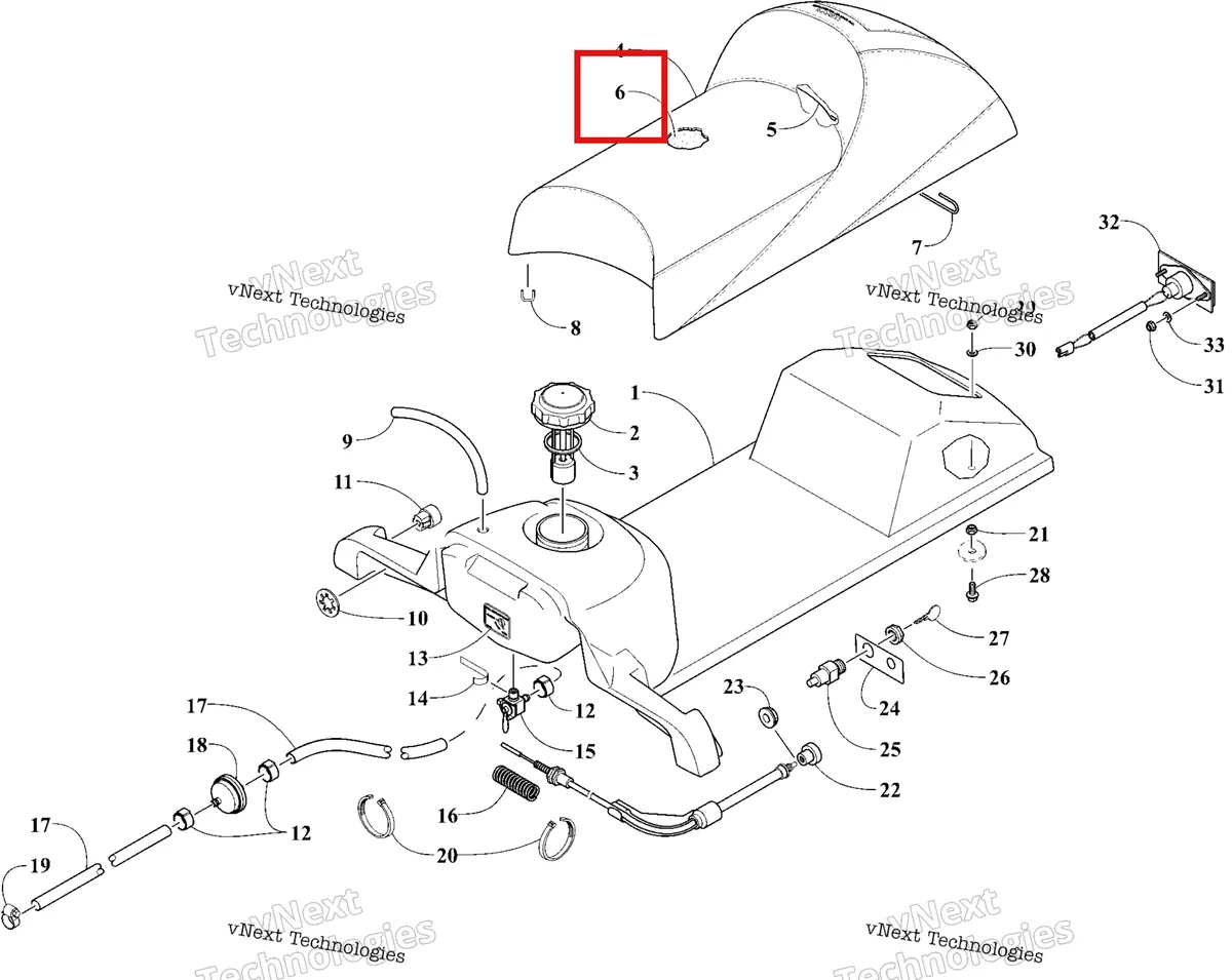 Деталь 1706-017 на схеме узла 2026 Ski-Doo MXZ 120 Gas Tank, Seat And Taillight