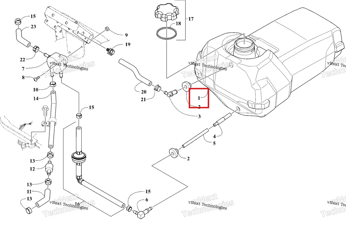 Деталь 1770-211 на схеме узла 2026 Ski-Doo MXZ 200 Gas Tank And Fuel Pump