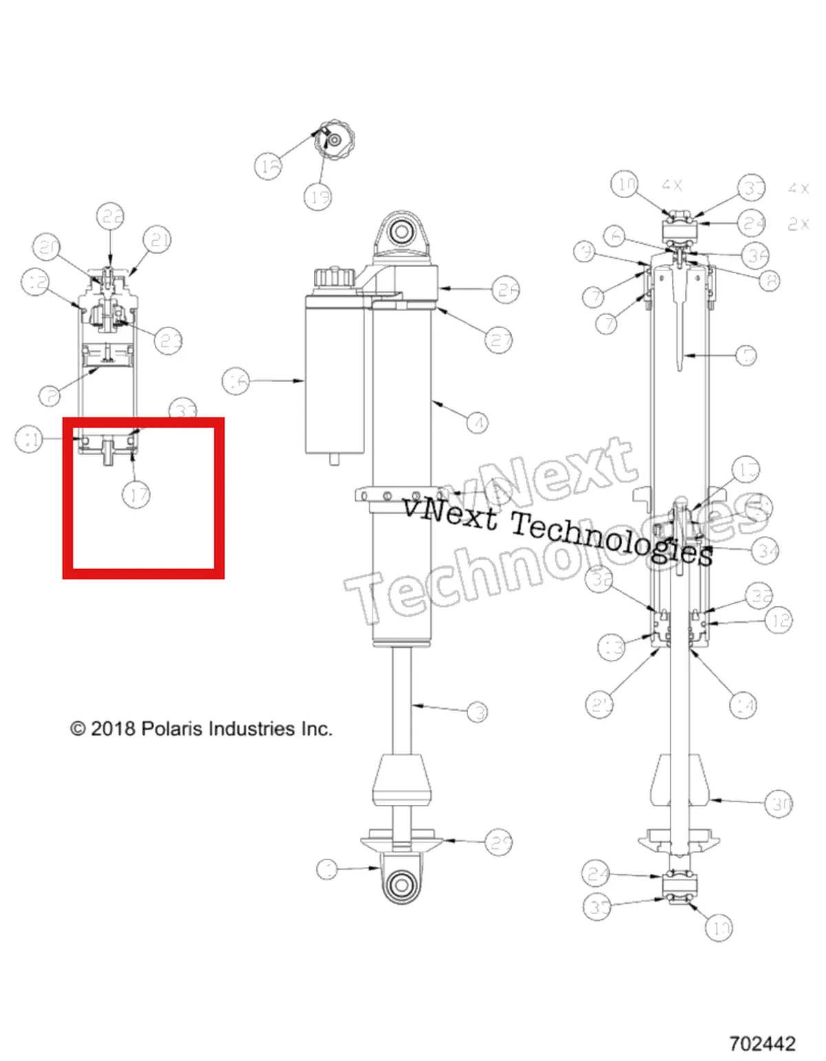 Деталь 1800159 (Кольцо стопорный Polaris 800 AXYS Pro RMK LE 155 (2017) (1800159)) на схеме узла Suspension, Front Shock Internals