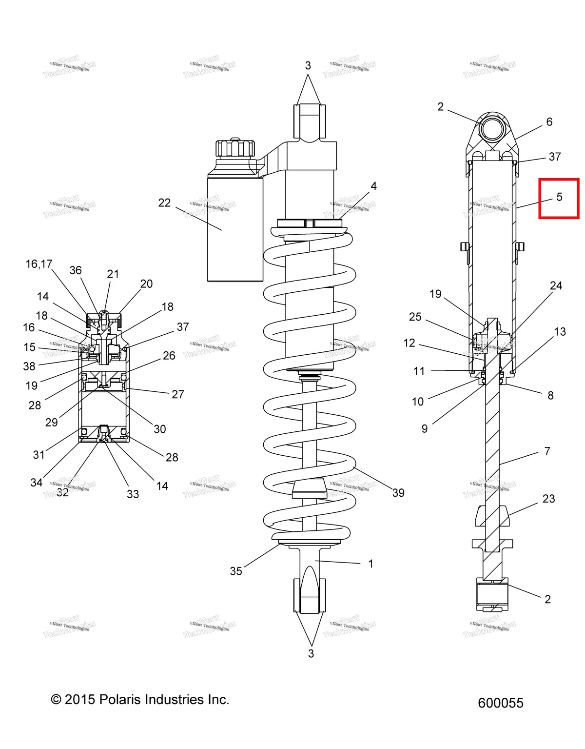 Деталь 1800729 (Корпус RT 7.84 чёрный 1400125 Polaris 800 AXYS Pro RMK LE 155 (2017) (1800729)) на схеме узла 2022 Polaris 850 RMK PRO 155 2.75