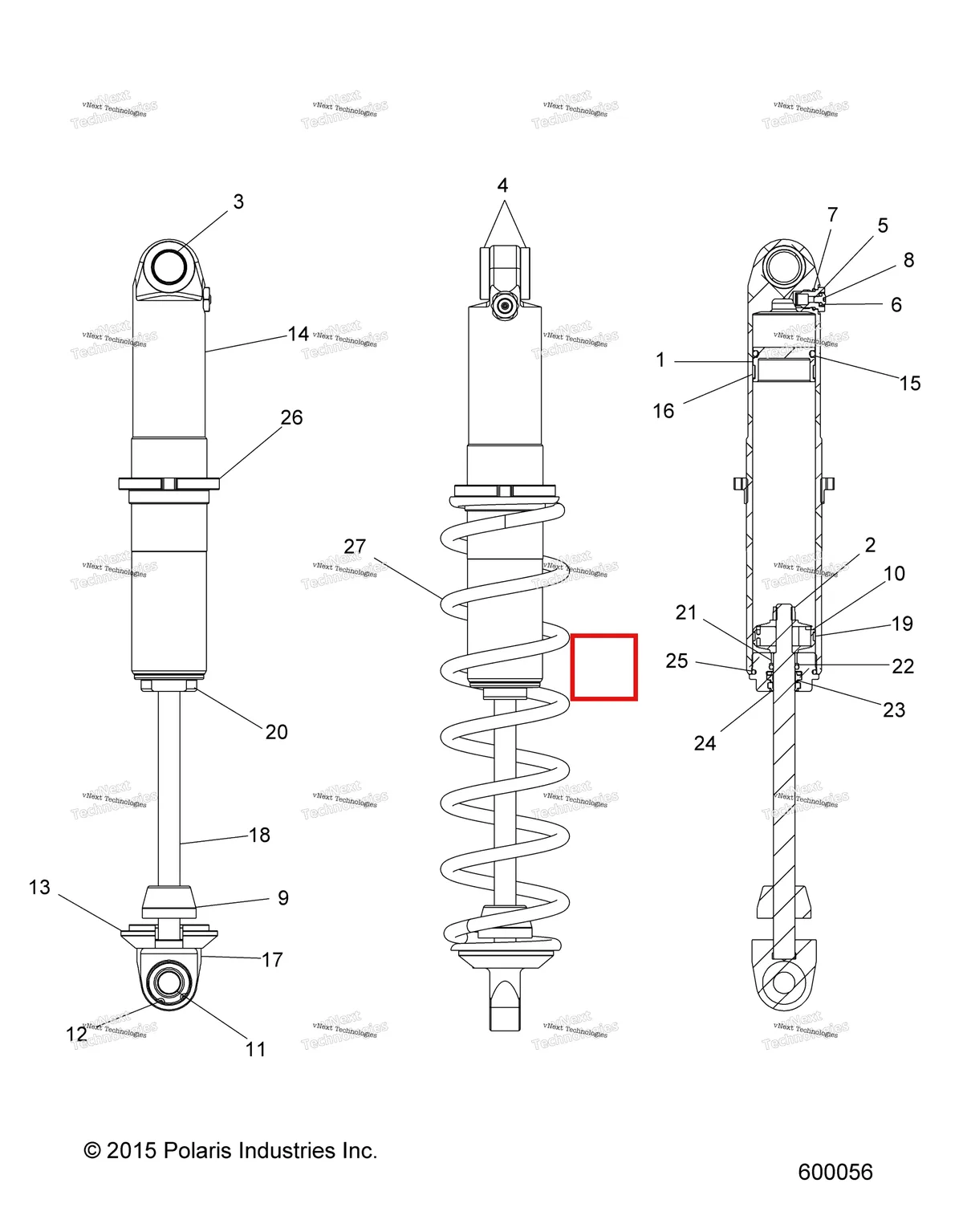 Деталь 1800731 (Корпус IFS MONO 1400128 Polaris 800 AXYS Pro RMK LE 155 (2017) (1800731)) на схеме узла Suspension, Shock, Ifs