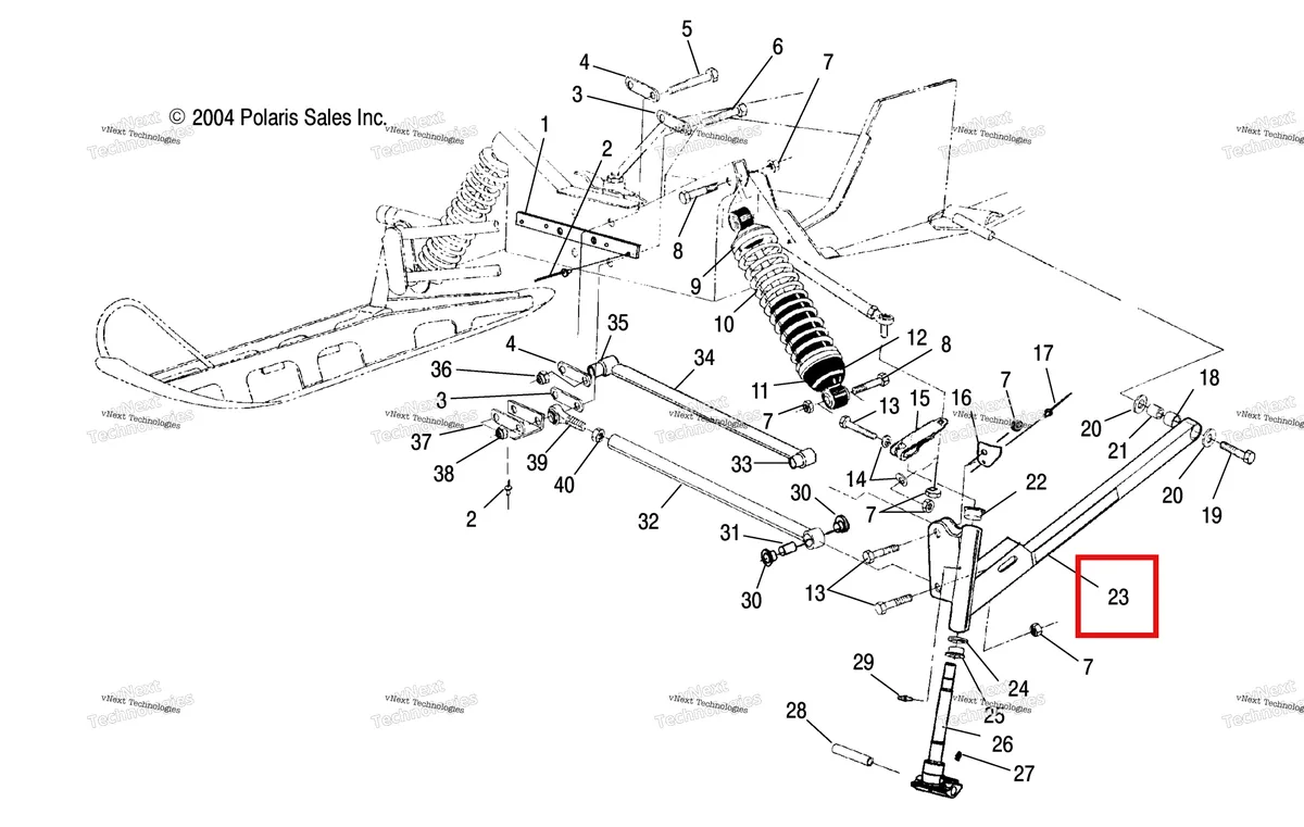 Деталь 1821455 (В сборе TRAILING рычаг правый CLD SLV включает 18,21 Polaris Widetrak LX (2006) (1821455)) на схеме узла Front Suspension /Be