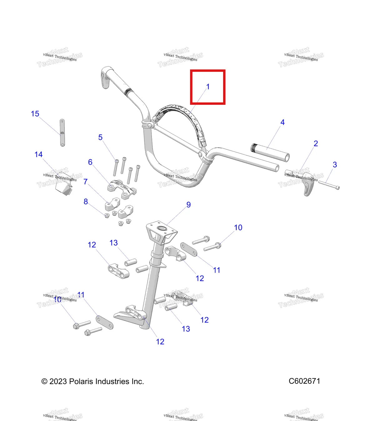 Деталь 1824599 на схеме узла Steering, Handlebar Mounting