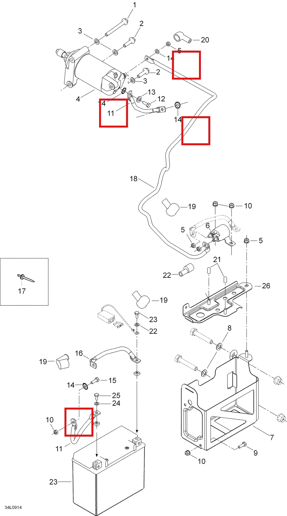 Деталь 20017 (хомут) на схеме узла 10- Electrical System