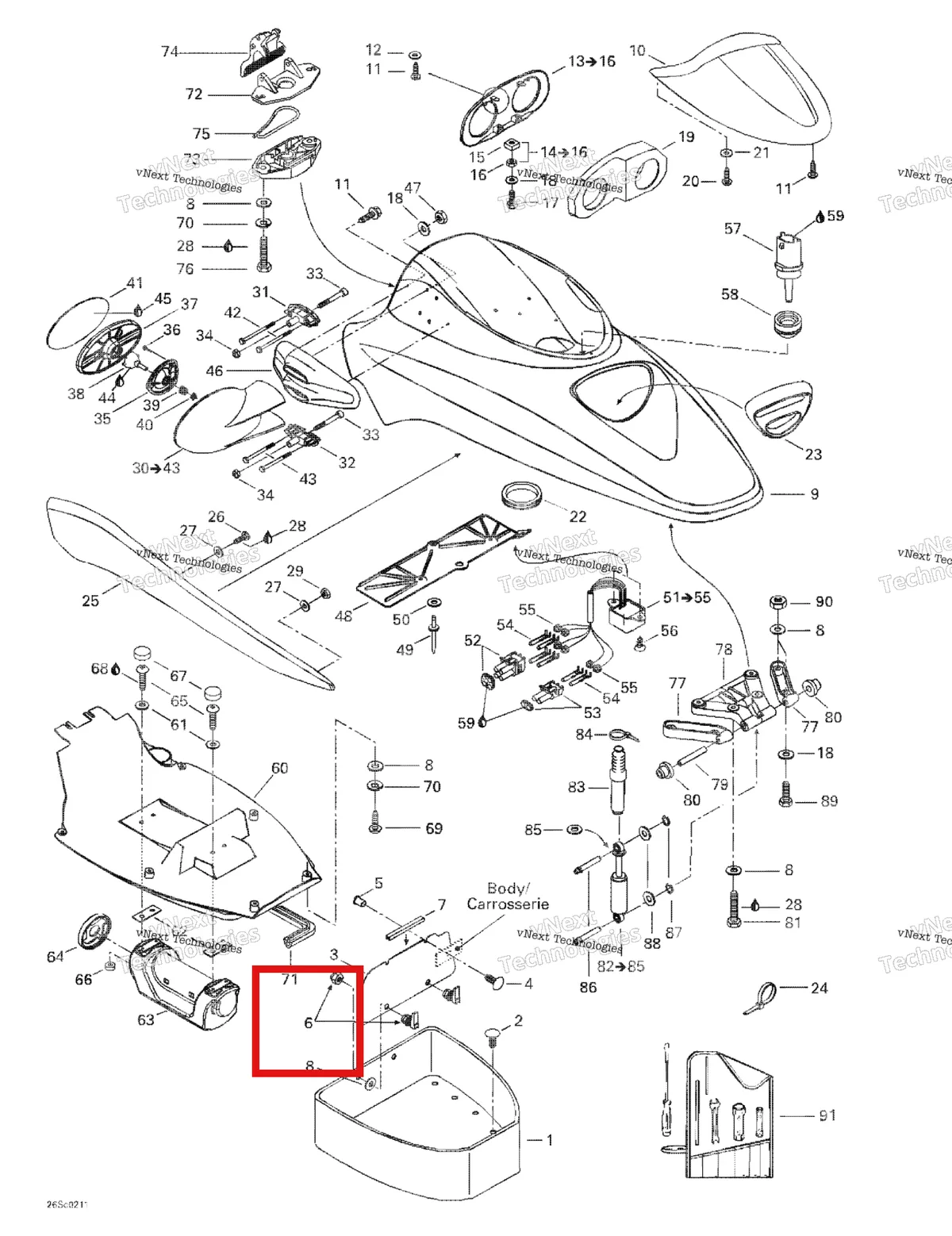 Деталь 204050309 на схеме узла 2002 Sea-Doo LRV DI, 5460 Front Storage Compartment