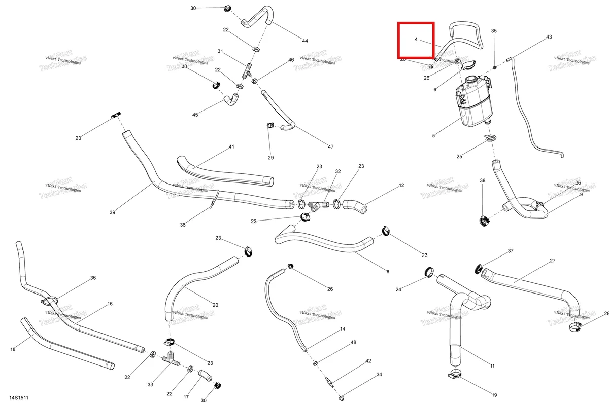 Деталь 204300184 (Шланг 1/4 Sea-Doo GTX 215 (2012) (204300184)) на схеме узла 2015 Sea-Doo RXP-X 260 & RS Cooling System
