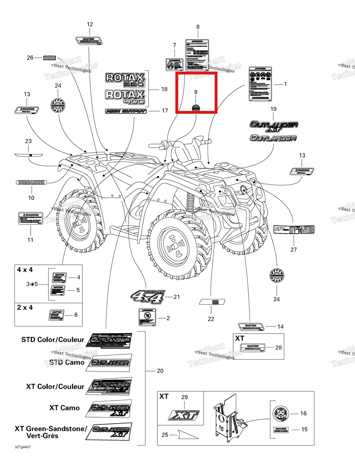 Деталь 204900626 на схеме узла 2004 Can-Am Outlander 330/400 STD 2 X 4 Decals