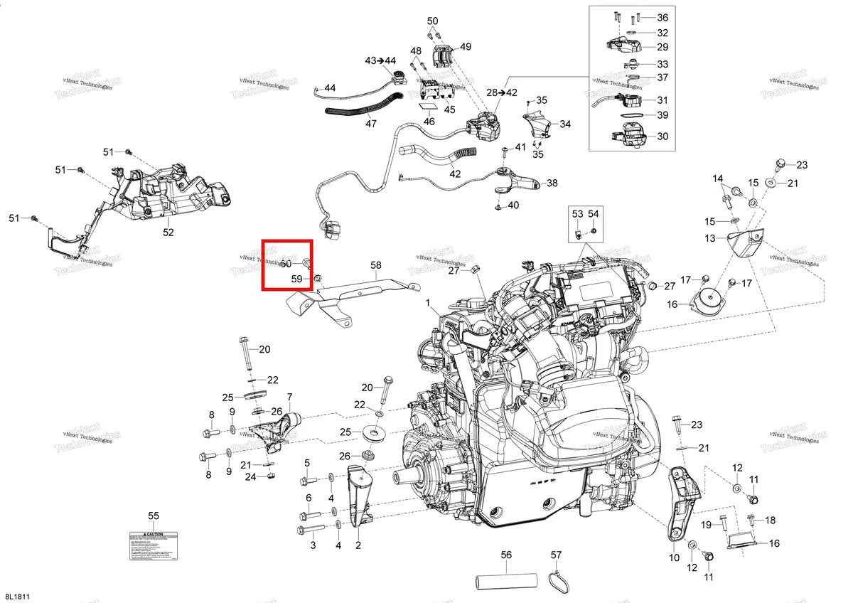 Деталь 205002044 (Деталь Socket Hd Screw M10 X 16) на схеме узла 2018 Ski-Doo EXPEDITION LE/SE 1200 4-TEC Engine 1200 4-Tec