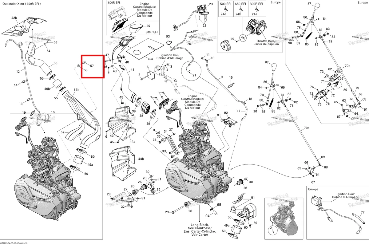 Деталь 205002544 (Деталь Screw M10 X 25) на схеме узла 2012 Can-Am Outlander 800REFI Xmr Engine