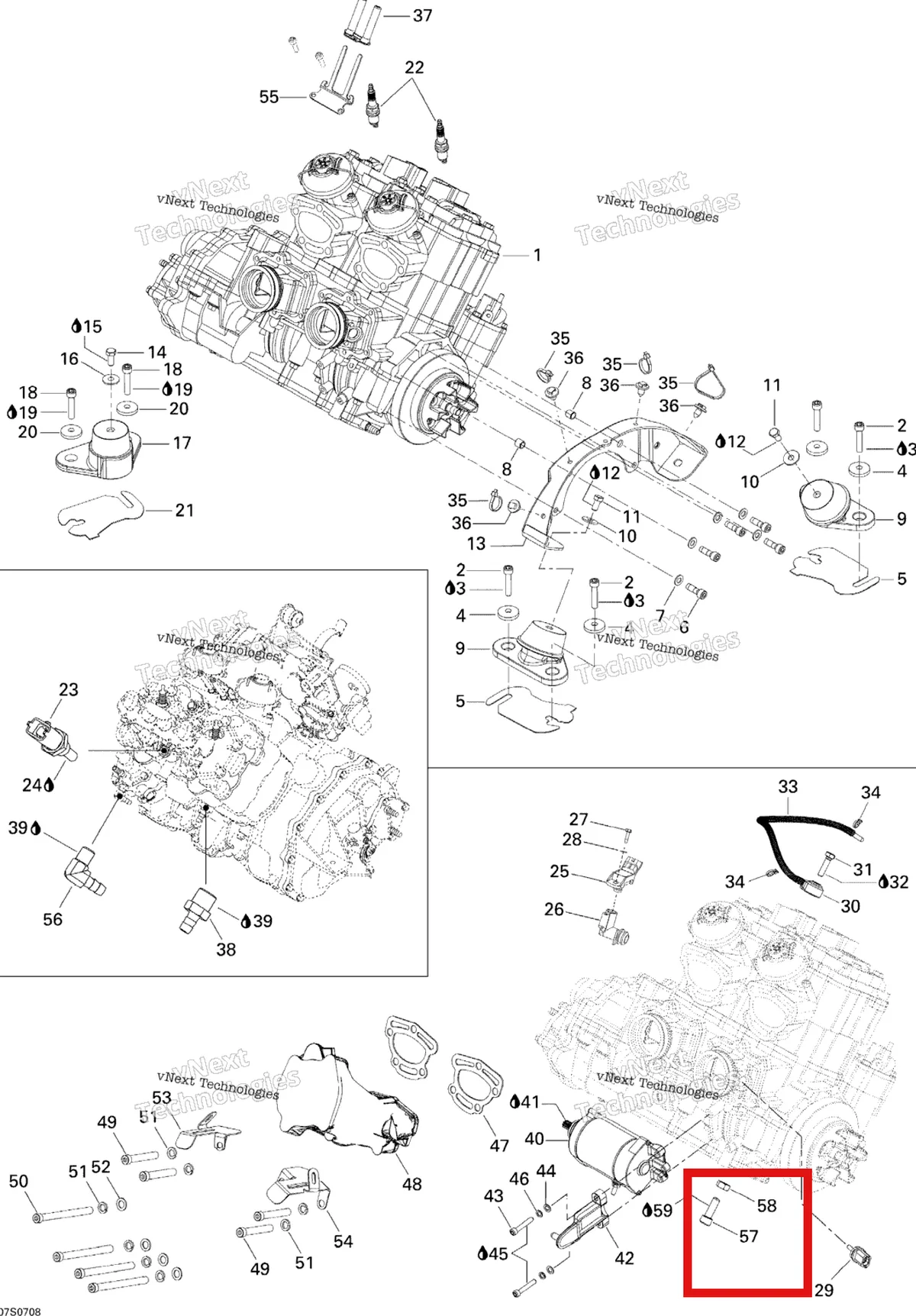 Деталь 205003060 на схеме узла 2007 Sea-Doo 3D 947 DI Engine