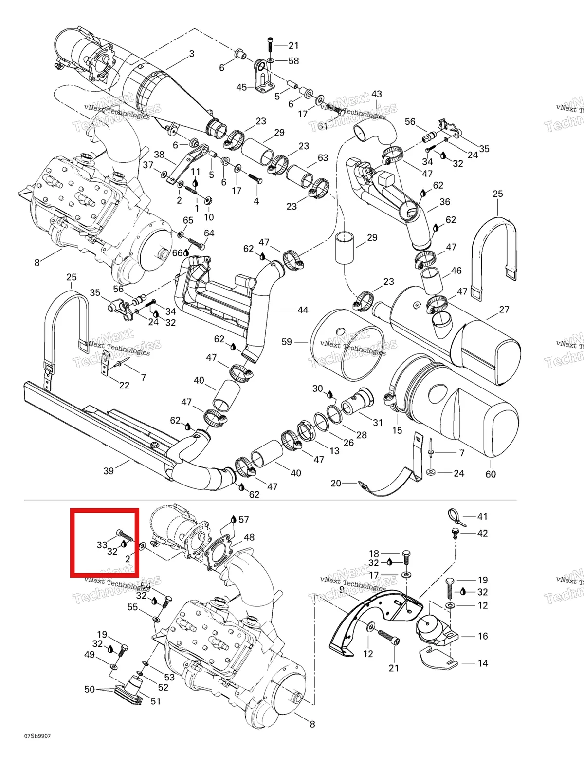 Деталь 205003560 на схеме узла 1999 Sea-Doo GTX RFI, 5886/5887 Engine Support And Muffler