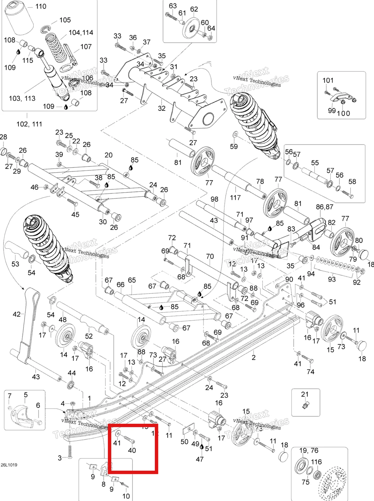 Деталь 205004544 (Деталь Socket Screw. Model-std) на схеме узла 2010 Ski-Doo Expedition TUV SE 600HO SDI XU Rear Suspension