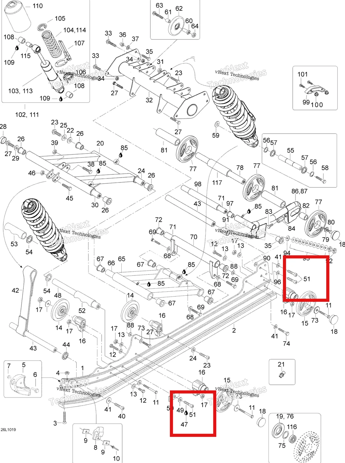 Деталь 205004547 (Деталь Socket Head Screw Din 912) на схеме узла 2010 Ski-Doo Expedition TUV SE 600HO SDI XU Rear Suspension