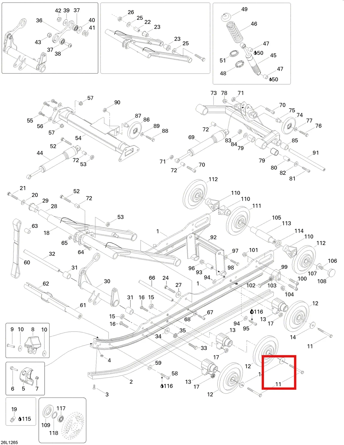 Деталь 205006044 (Деталь Socket Head Screw M10 X 60) на схеме узла 08- Rear Suspension