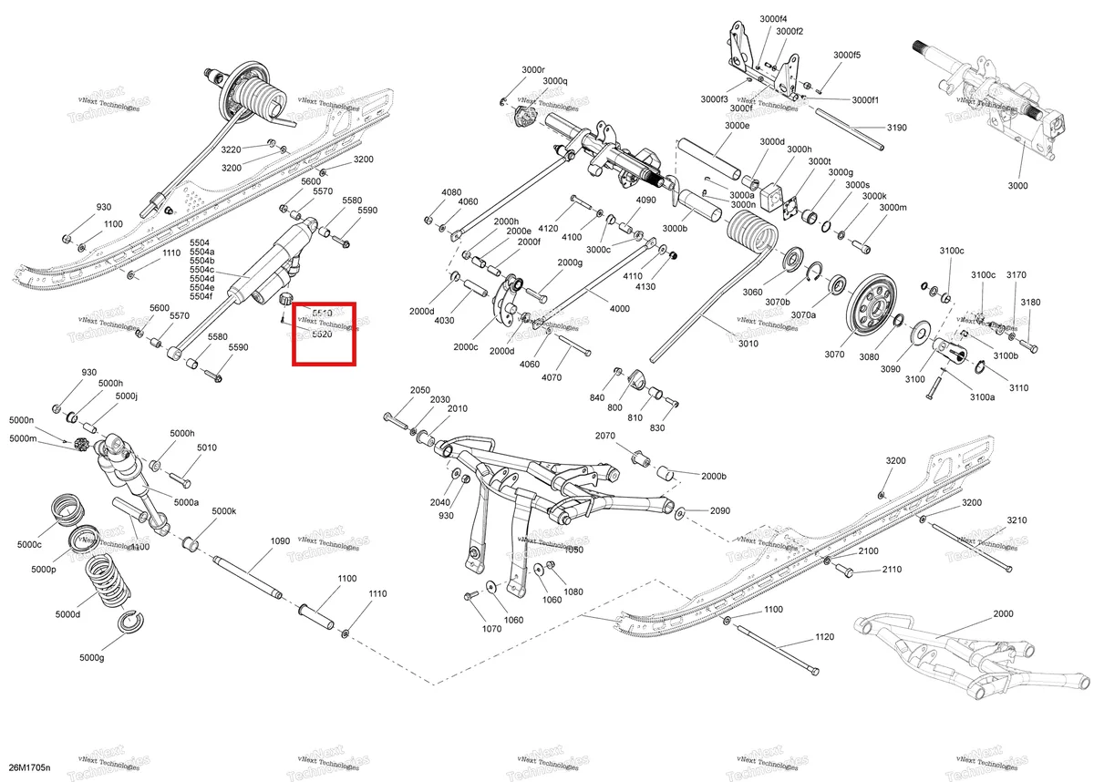 Деталь 205031060 (Деталь Socket Screw M3 X 10) на схеме узла 2017 Ski-Doo MXZ - 2-STROKE - 600HO E-TEC Rear Suspension - Rmotion - Package Iron Dog - Superior