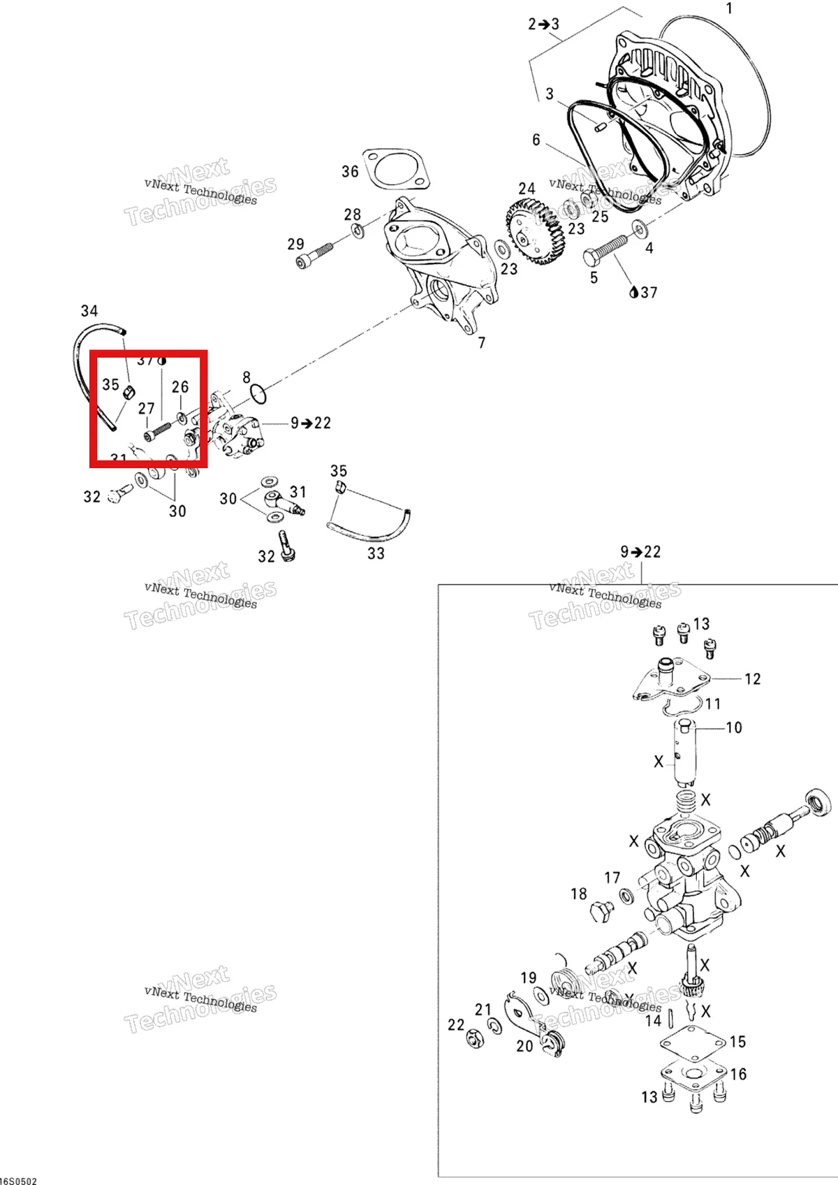 Деталь 205051660 на схеме узла 2005 Sea-Doo GTI Oil Injection Pump And Rotary Valve