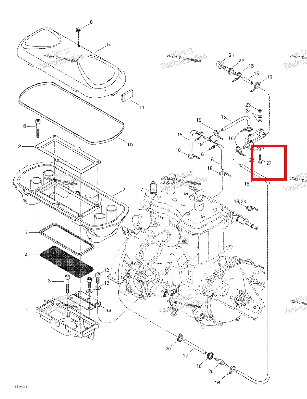 Деталь 205052060 на схеме узла 2003 Sea-Doo GTI LE RFI, 6103/6104 Air Intake System