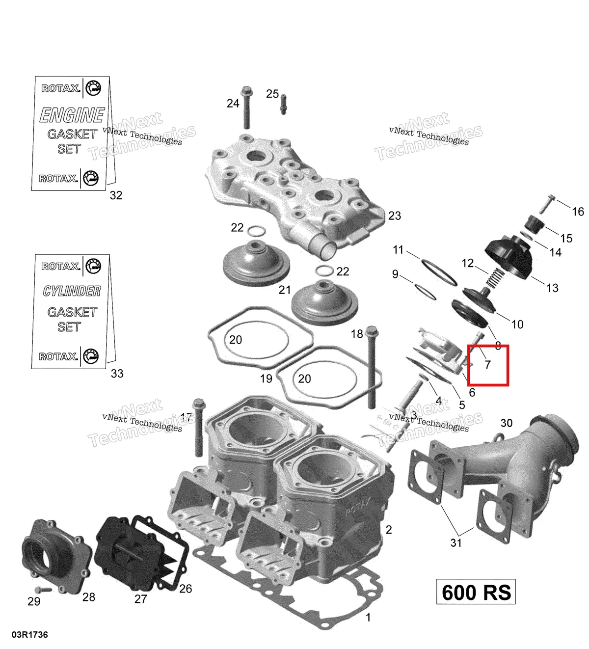 Деталь 205062544 (Деталь Socket Head Screw M6 X 25) на схеме узла 2017 Ski-Doo MXZ 600 RS Cylinder, Exhaust Manifold And Reed Valve