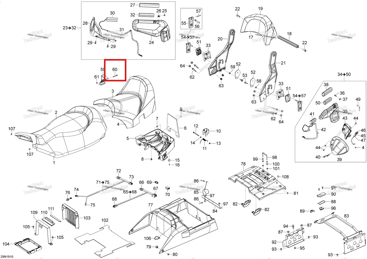 Деталь 205065044 (Деталь Socket Head Screw M6 X 50) на схеме узла 2019 Ski-Doo EXPEDITION LE-SE 600HO E-TEC Seat - 600Ho E-Tec