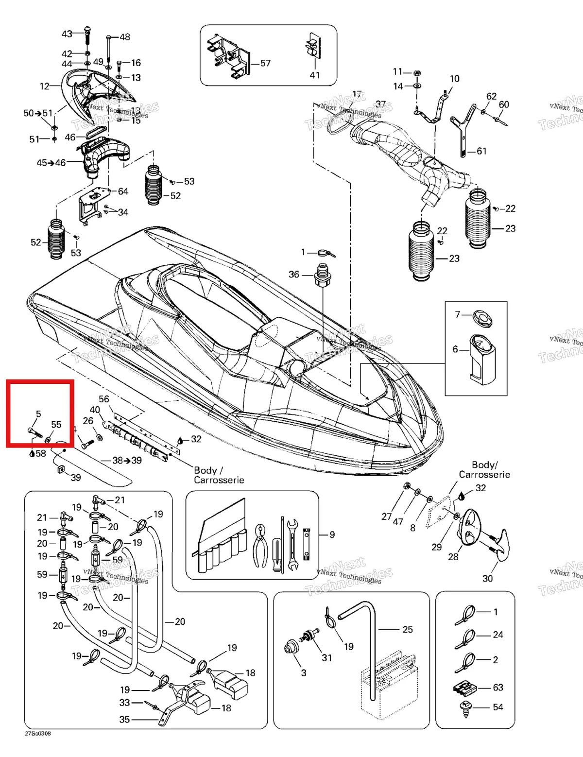 Деталь 205065060 на схеме узла 2003 Sea-Doo RX DI, 6122/6123 Body, Front View