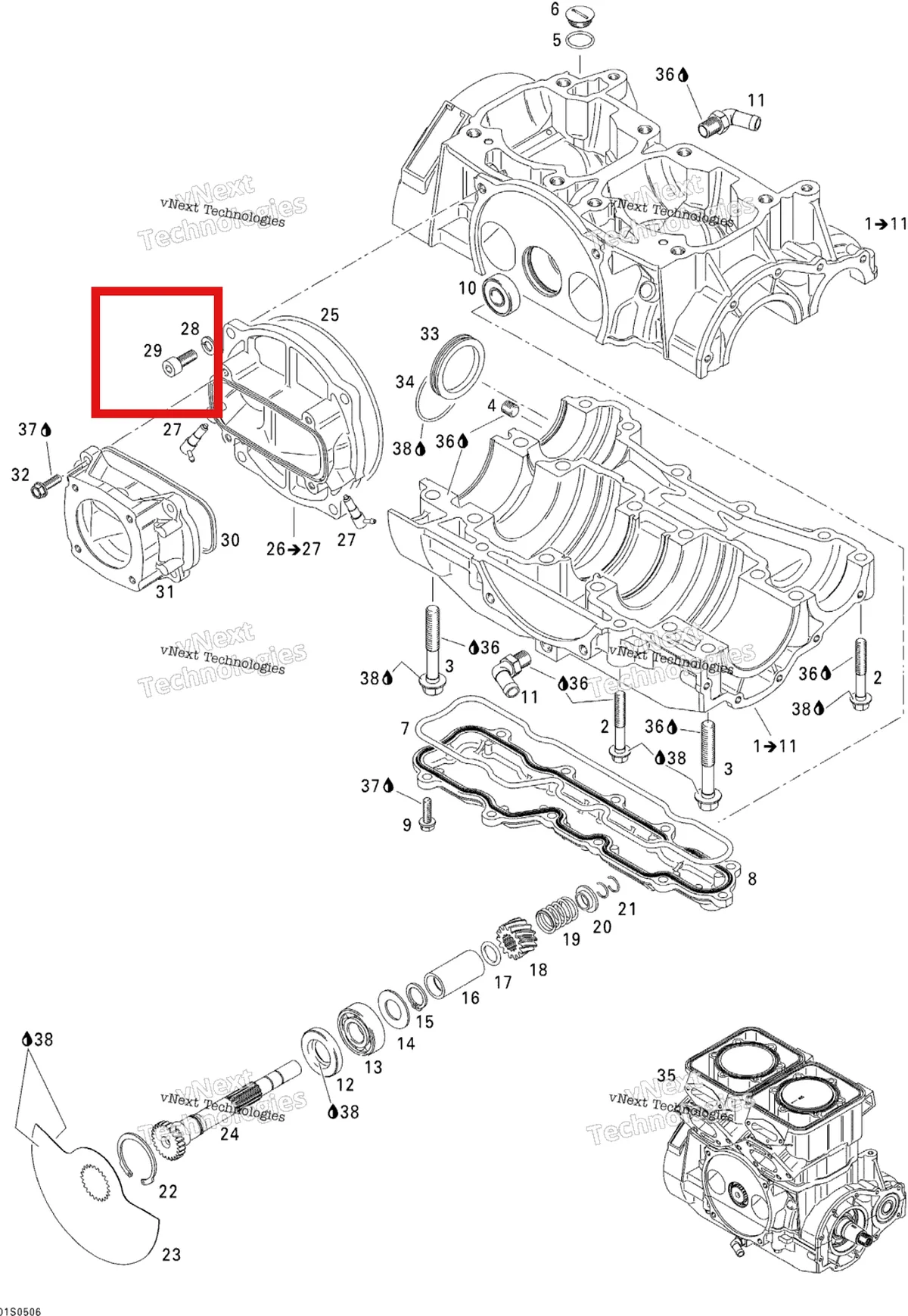 Деталь 205082060 на схеме узла 2005 Sea-Doo 3D RFI Crankcase And Rotary Valve