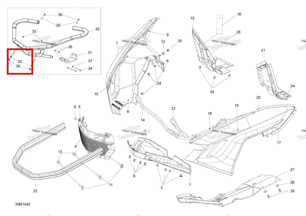 Деталь 205084544 (Деталь Socket Head Screw M8 X 45. Swt) на схеме узла 2014 Ski-Doo EXPEDITION SE 1200 XU Bottom Pan