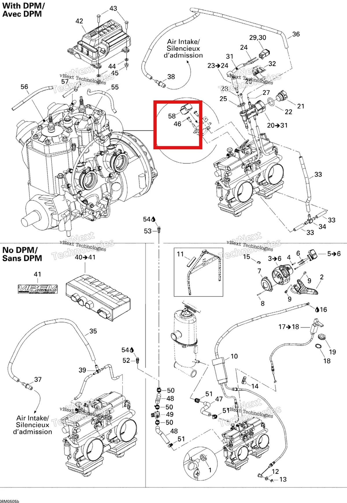 Деталь 205451286 (Деталь Self Tapping Screw) на схеме узла 2005 Ski-Doo MX Z 500SS Trail & Adrenaline Engine 2