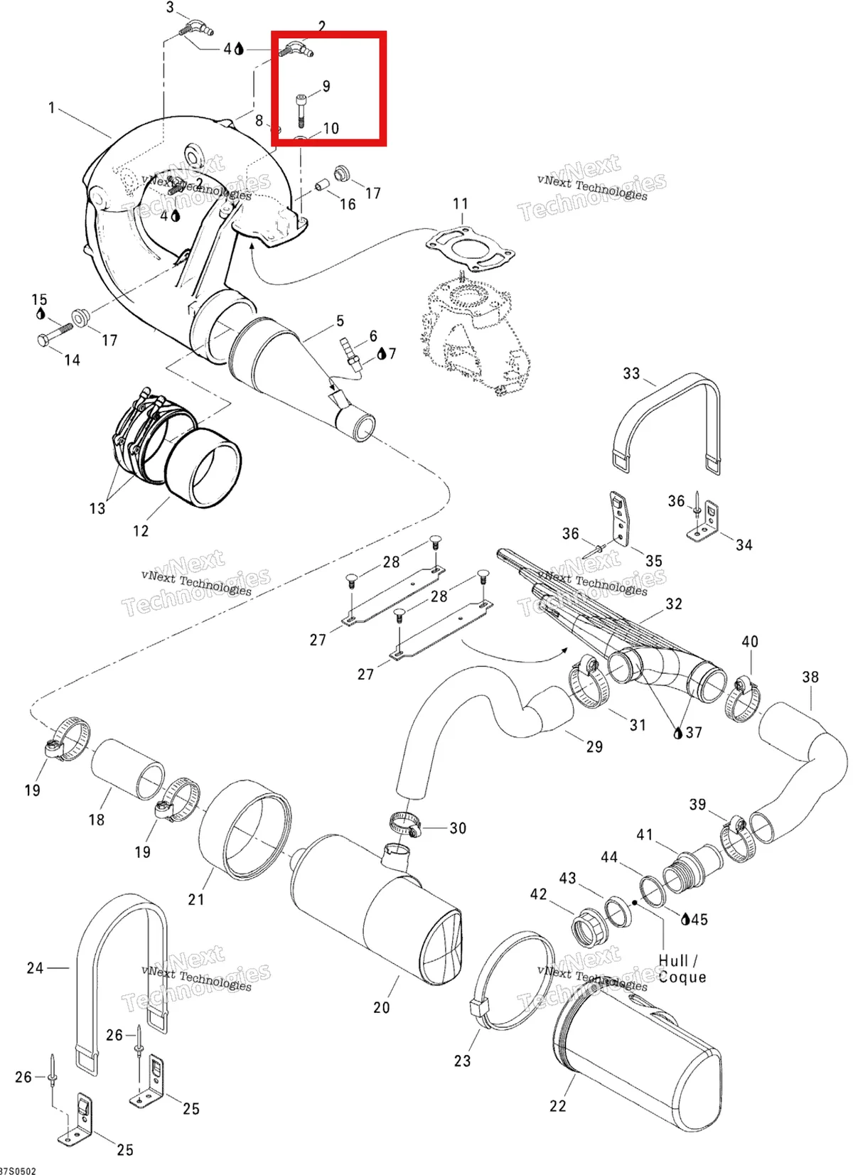 Деталь 205503060 на схеме узла 2005 Sea-Doo GTI Exhaust System