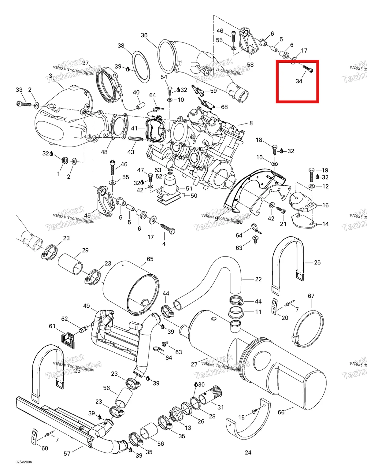 Деталь 205504060 на схеме узла 2000 Sea-Doo GTX, 5653/5669/5544/5545 Engine Support And Muffler