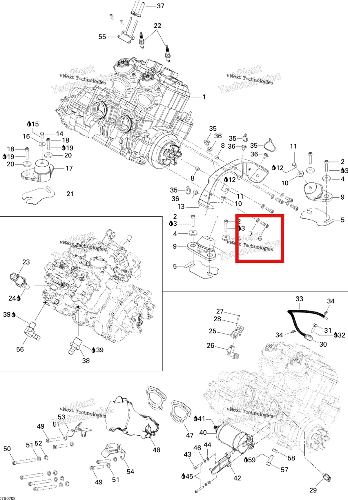 Деталь 205582560 (Деталь Socket Screw M8 X 25) на схеме узла 2007 Sea-Doo 3D 947 DI Engine
