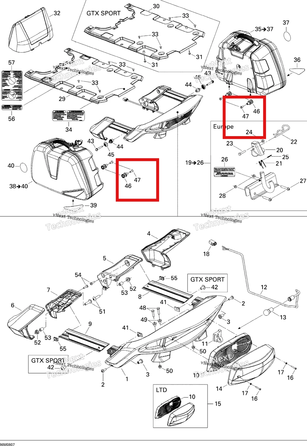 Деталь 205882044 на схеме узла 2008 Ski-Doo GTX LTD 600 HO SDI Luggage Rack Ltd