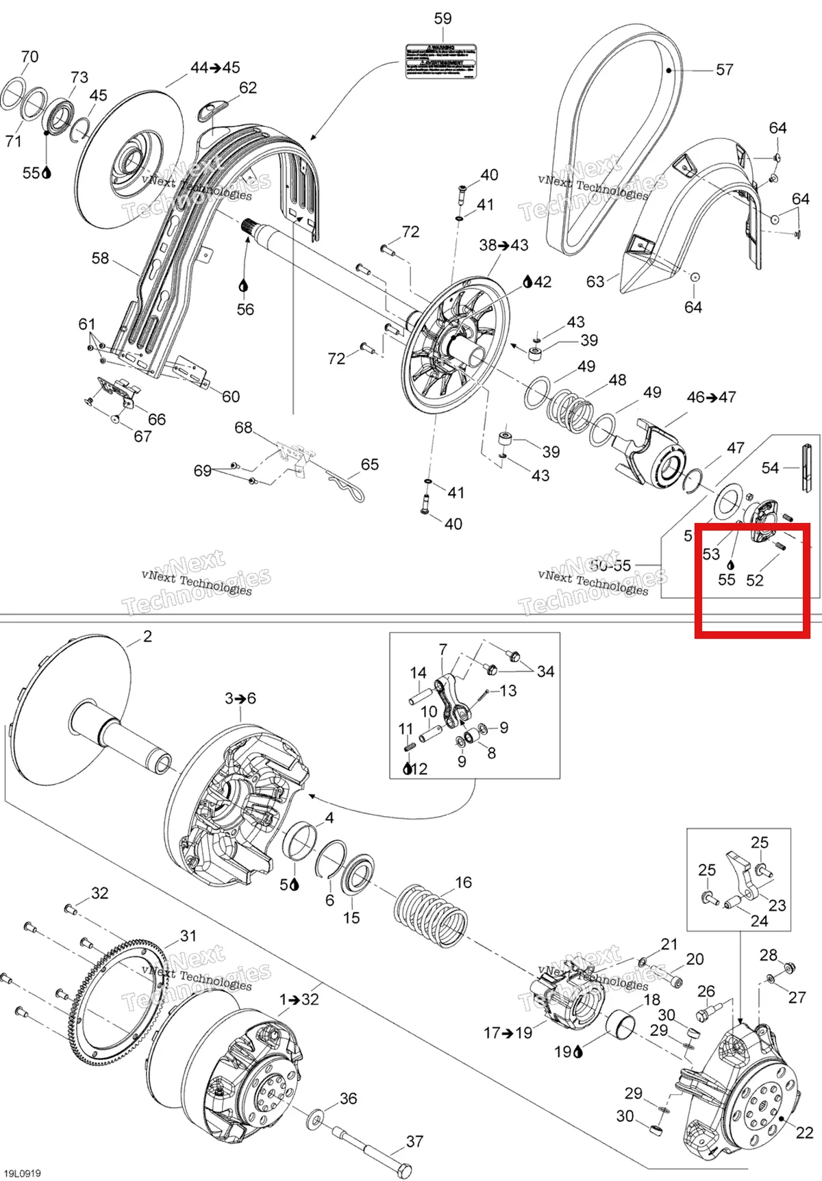 Деталь 206261690 (Деталь Pressure Screw M6x16) на схеме узла 2009 Ski-Doo Expedition TUV 600 H.O. SDI REV-XU Pulley System