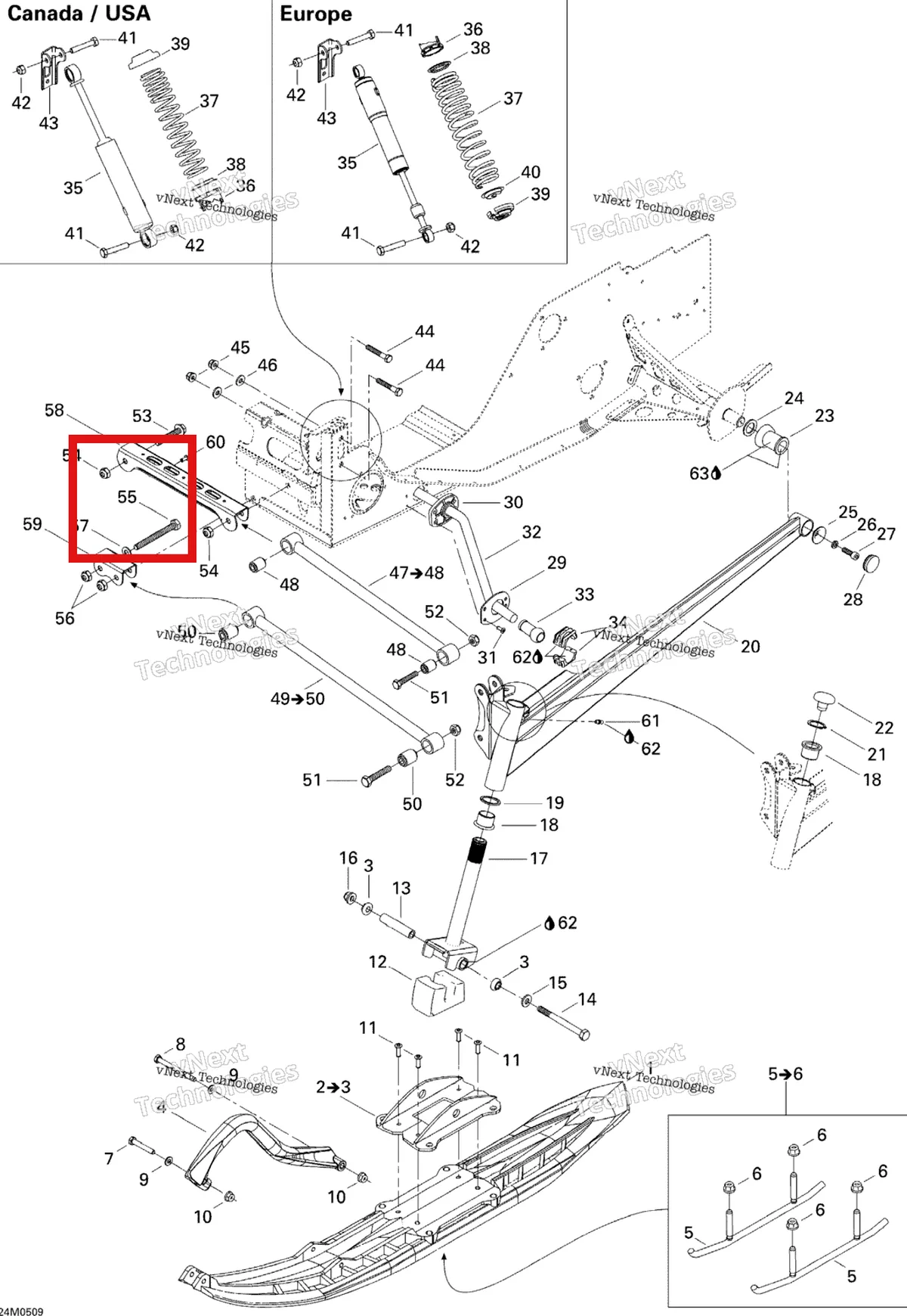 Деталь 207009544 на схеме узла 2005 Ski-Doo Legend V-1000 Front Suspension And Ski