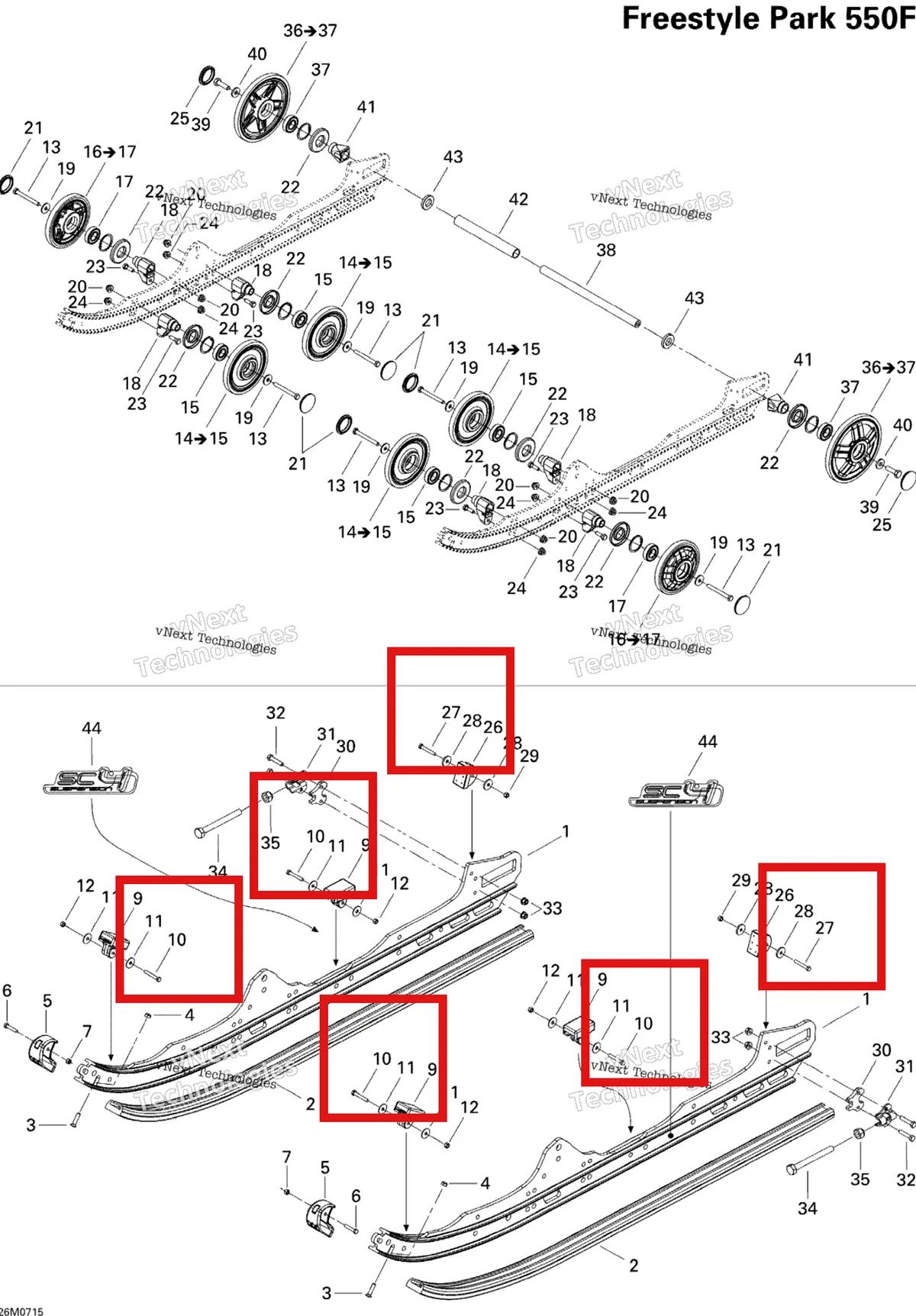 Деталь 207053044 (Винт) на схеме узла 2007 Ski-Doo Freestyle Park 550F Rear Suspension