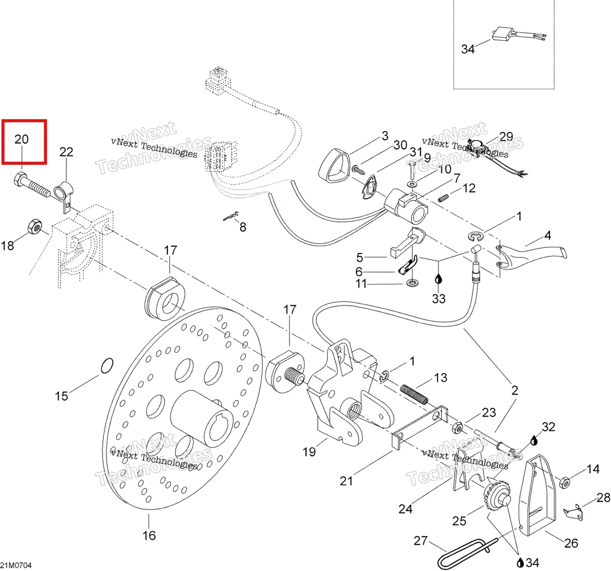 Деталь 207085596 (Деталь Hex Screw M8 X 55) на схеме узла 2007 Ski-Doo Skandic LT 440F Brakes