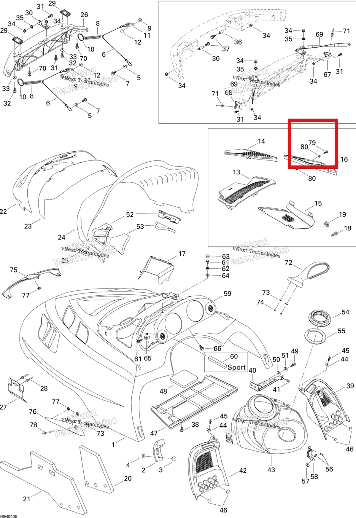 Деталь 207141644 на схеме узла 2004 Ski-Doo Legend 600 HO SDI Hood