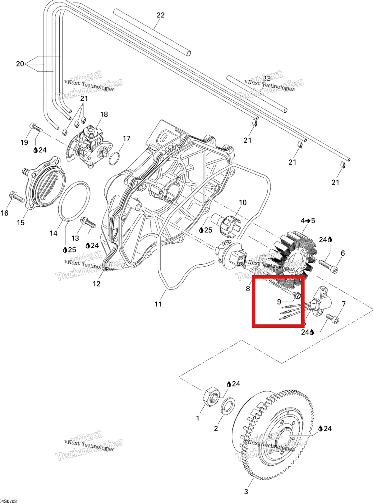 Деталь 207150844 на схеме узла 2007 Sea-Doo 3D 947 DI Magneto And Oil Pump
