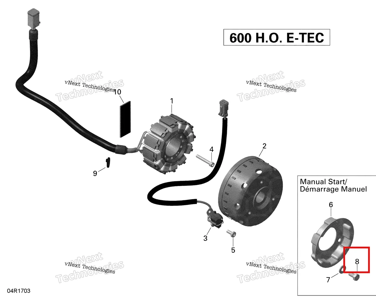 Деталь 207181644 (Деталь Screw M8x16) на схеме узла 2020 Ski-Doo SKANDIC WT 600HO E-TEC Electric - Magneto - 600Ho E-Tec